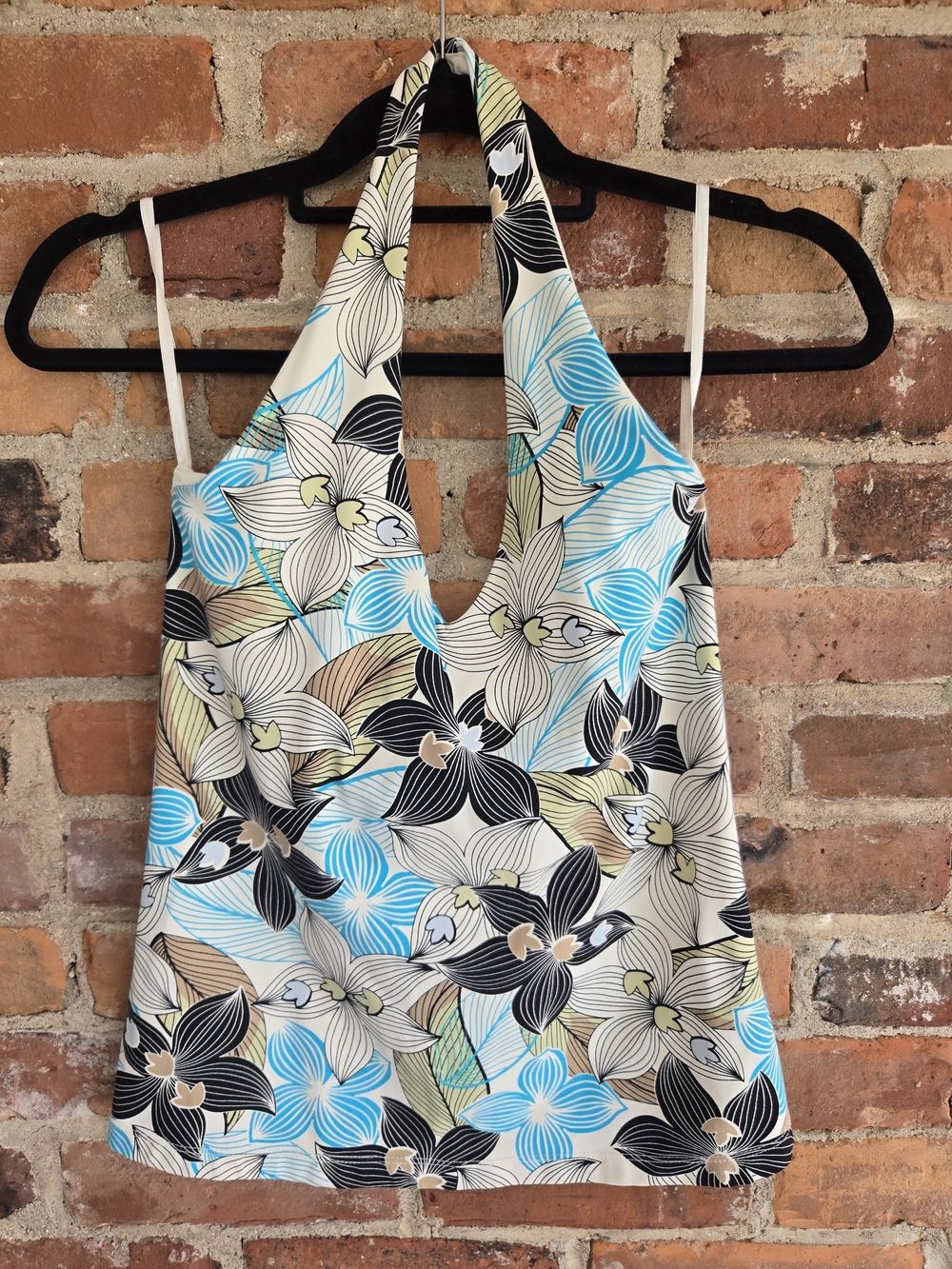 The Limited Floral Halter Camisole in Blue, Black & Cream